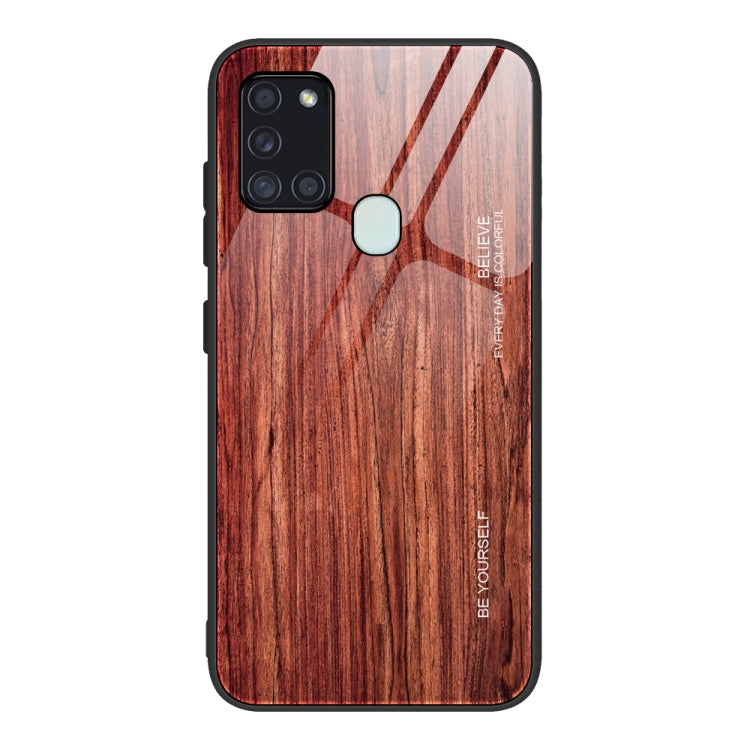 For Samsung Galaxy A21s Wood Grain Tempered Glass + TPU Shockproof Case