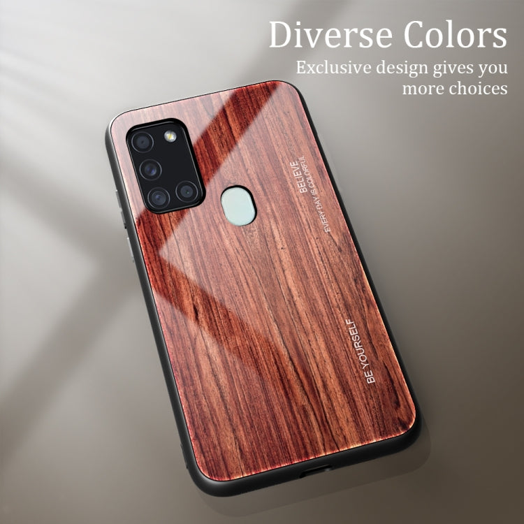 For Samsung Galaxy A21s Wood Grain Tempered Glass + TPU Shockproof Case
