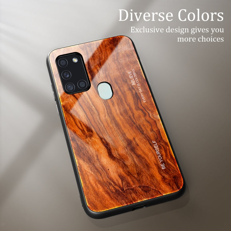 For Samsung Galaxy A21s Wood Grain Tempered Glass + TPU Shockproof Case