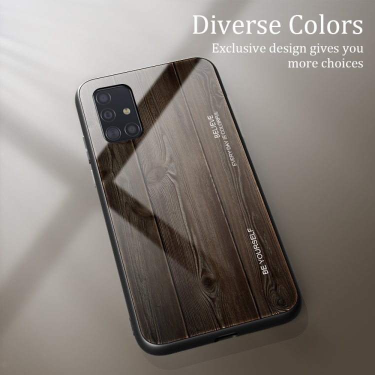 For Samsung Galaxy A51 Wood Grain Tempered Glass + TPU Shockproof Case