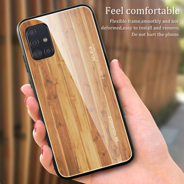 For Samsung Galaxy A51 Wood Grain Tempered Glass + TPU Shockproof Case