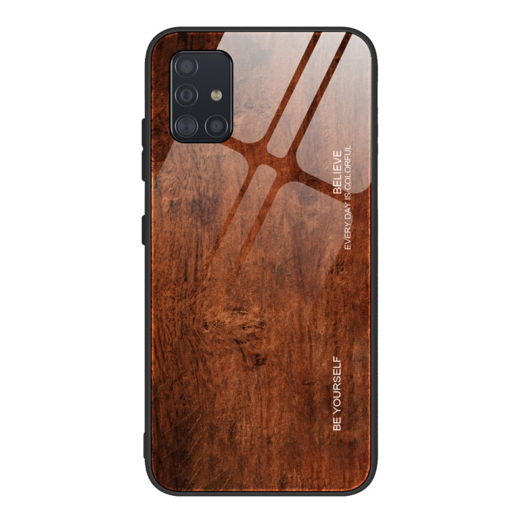 For Samsung Galaxy A51 Wood Grain Tempered Glass + TPU Shockproof Case