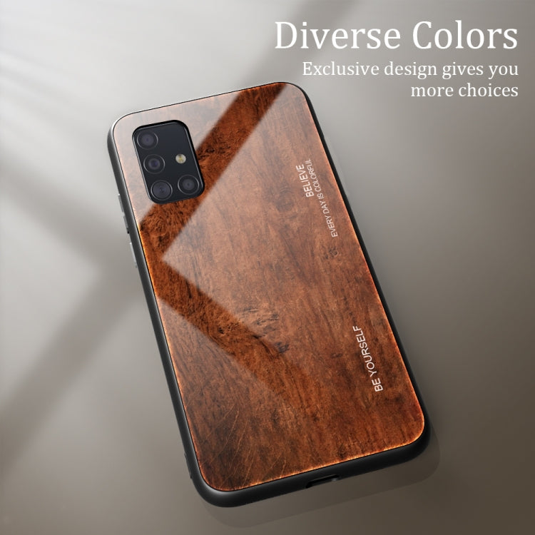 For Samsung Galaxy A51 Wood Grain Tempered Glass + TPU Shockproof Case