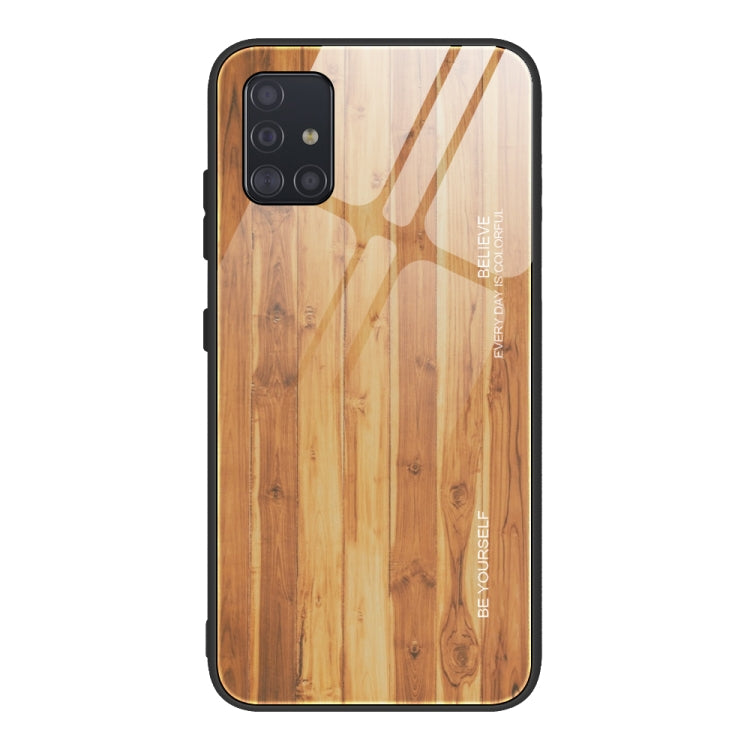 For Samsung Galaxy A51 Wood Grain Tempered Glass + TPU Shockproof Case