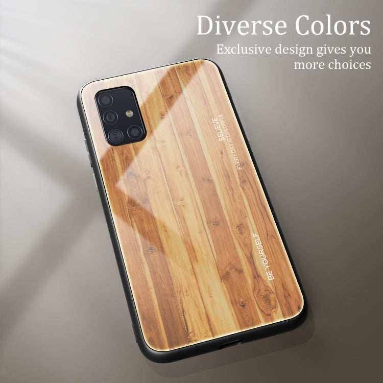 For Samsung Galaxy A51 Wood Grain Tempered Glass + TPU Shockproof Case