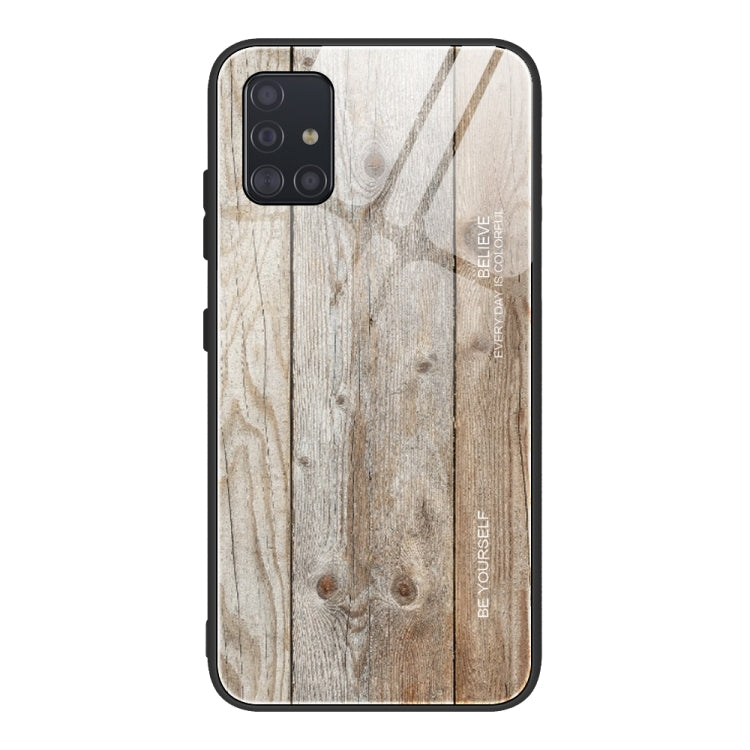 For Samsung Galaxy A51 Wood Grain Tempered Glass + TPU Shockproof Case