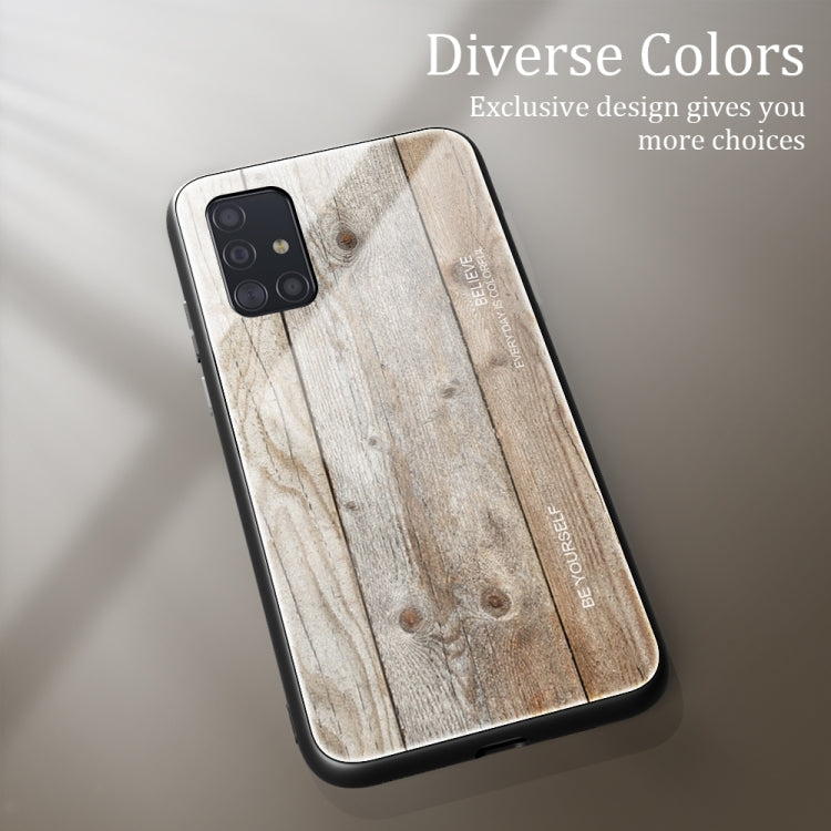 For Samsung Galaxy A51 Wood Grain Tempered Glass + TPU Shockproof Case