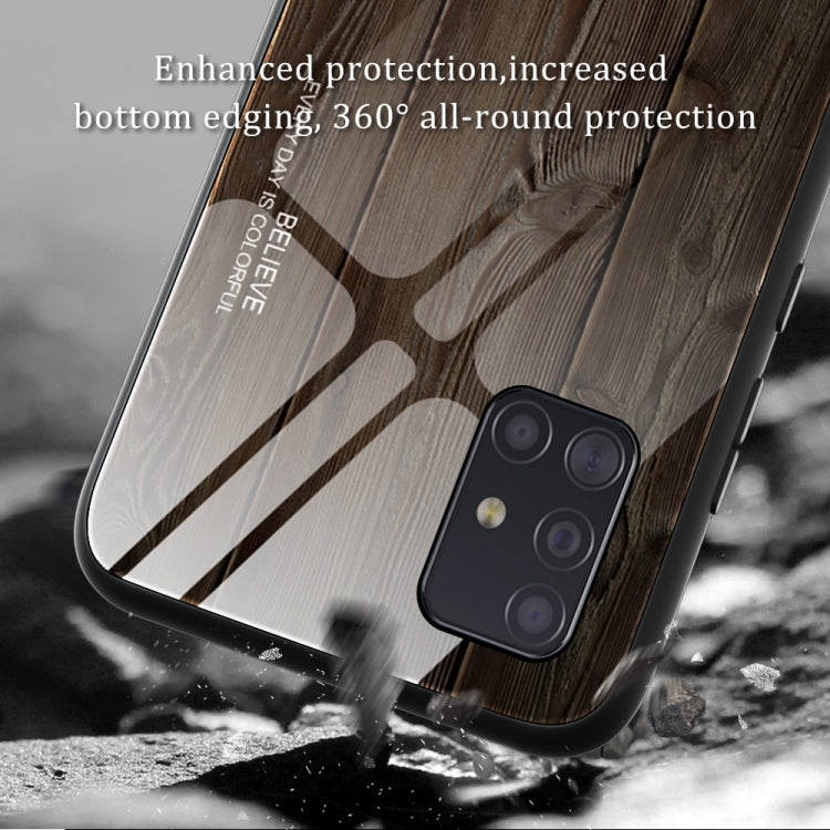 For Samsung Galaxy A51 Wood Grain Tempered Glass + TPU Shockproof Case