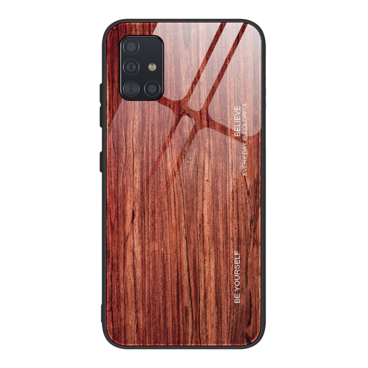 For Samsung Galaxy A51 Wood Grain Tempered Glass + TPU Shockproof Case