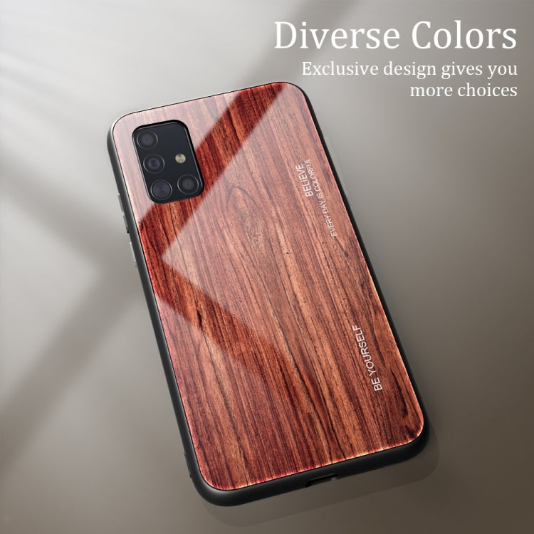 For Samsung Galaxy A51 Wood Grain Tempered Glass + TPU Shockproof Case
