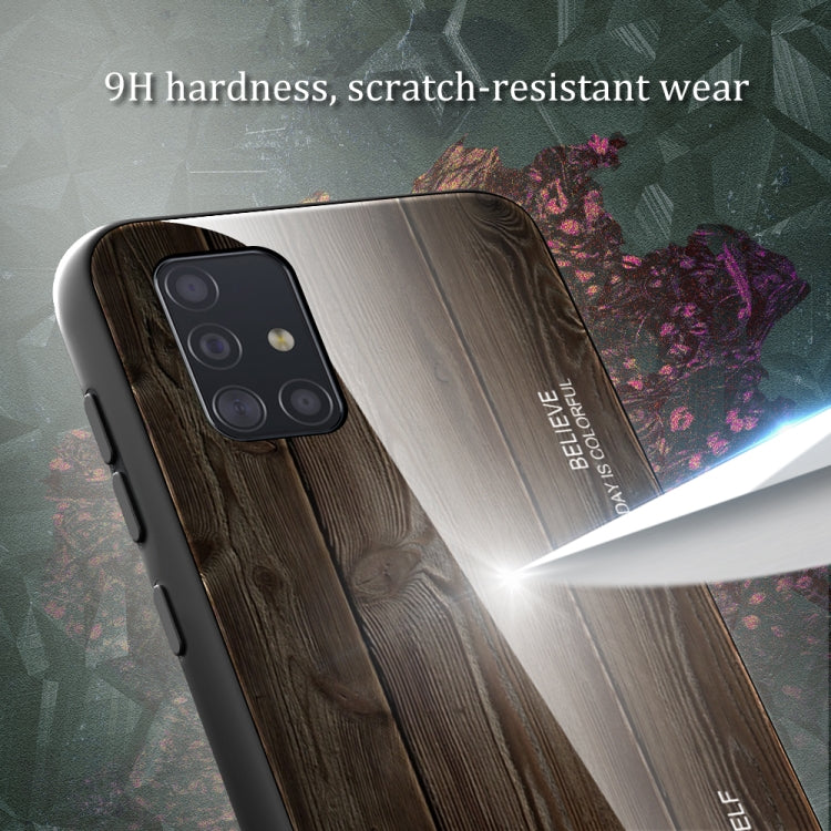 For Samsung Galaxy A51 Wood Grain Tempered Glass + TPU Shockproof Case