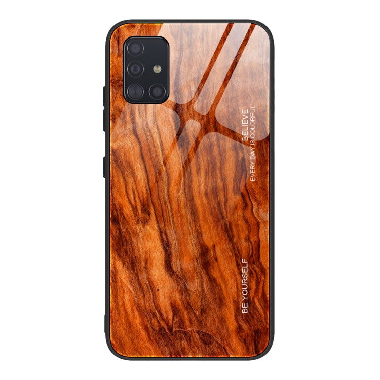 For Samsung Galaxy A51 Wood Grain Tempered Glass + TPU Shockproof Case