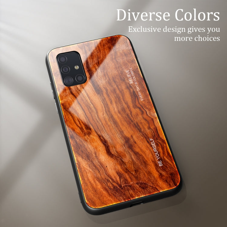 For Samsung Galaxy A51 Wood Grain Tempered Glass + TPU Shockproof Case
