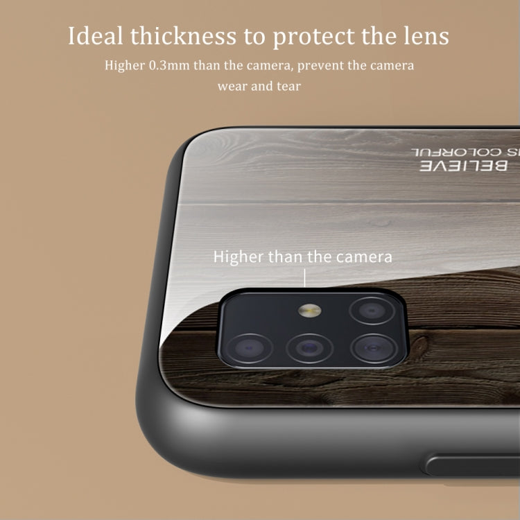 For Samsung Galaxy A51 Wood Grain Tempered Glass + TPU Shockproof Case