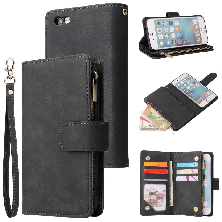 For iPhone 6 & 6s Multifunctional Retro Frosted Horizontal Flip Leather Case with Card Slot & Holder & Zipper Wallet & Photo Frame & Lanyard