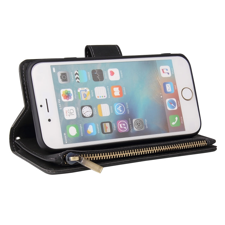 For iPhone 6 & 6s Multifunctional Retro Frosted Horizontal Flip Leather Case with Card Slot & Holder & Zipper Wallet & Photo Frame & Lanyard