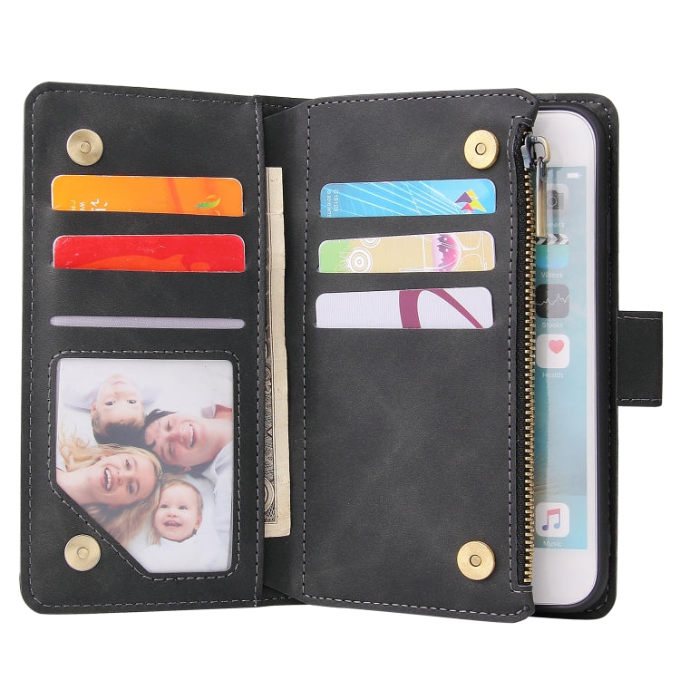 For iPhone 6 & 6s Multifunctional Retro Frosted Horizontal Flip Leather Case with Card Slot & Holder & Zipper Wallet & Photo Frame & Lanyard