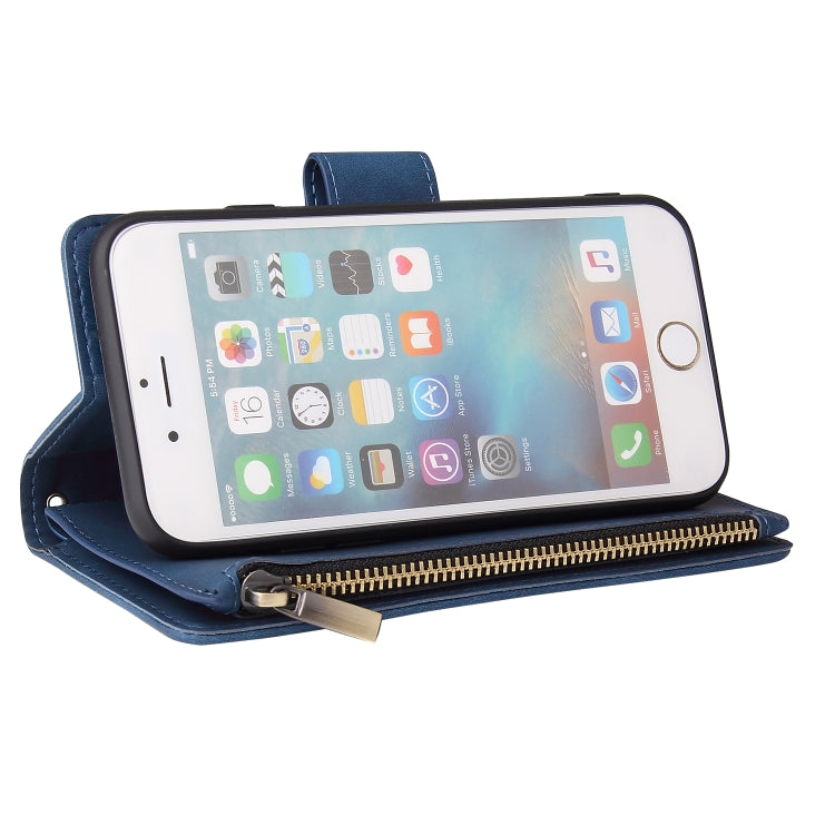 For iPhone 6 & 6s Multifunctional Retro Frosted Horizontal Flip Leather Case with Card Slot & Holder & Zipper Wallet & Photo Frame & Lanyard