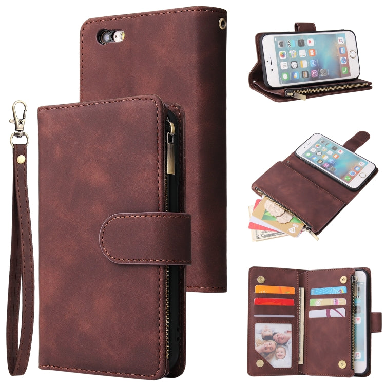 For iPhone 6 & 6s Multifunctional Retro Frosted Horizontal Flip Leather Case with Card Slot & Holder & Zipper Wallet & Photo Frame & Lanyard
