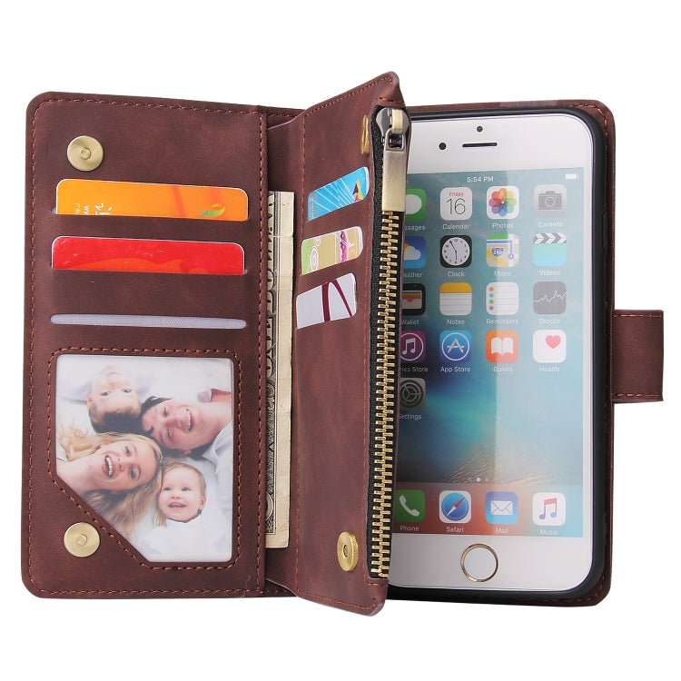 For iPhone 6 & 6s Multifunctional Retro Frosted Horizontal Flip Leather Case with Card Slot & Holder & Zipper Wallet & Photo Frame & Lanyard