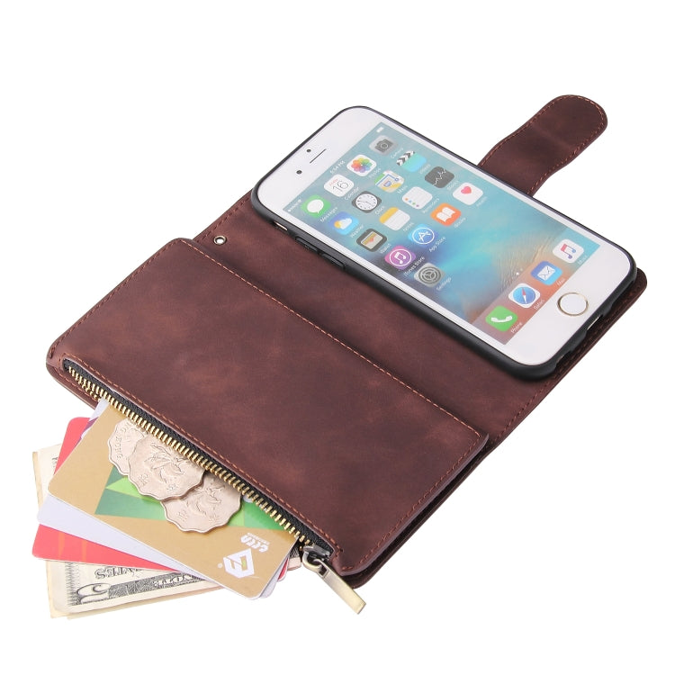 For iPhone 6 & 6s Multifunctional Retro Frosted Horizontal Flip Leather Case with Card Slot & Holder & Zipper Wallet & Photo Frame & Lanyard