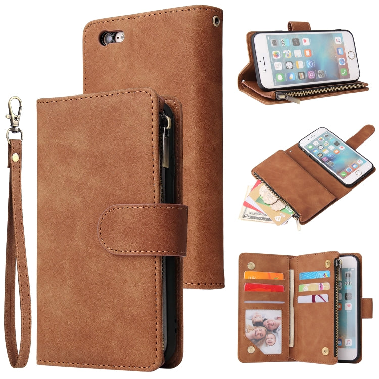 For iPhone 6 & 6s Multifunctional Retro Frosted Horizontal Flip Leather Case with Card Slot & Holder & Zipper Wallet & Photo Frame & Lanyard