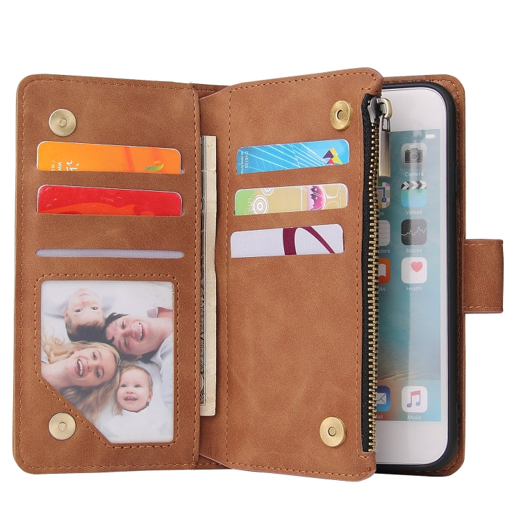 For iPhone 6 & 6s Multifunctional Retro Frosted Horizontal Flip Leather Case with Card Slot & Holder & Zipper Wallet & Photo Frame & Lanyard