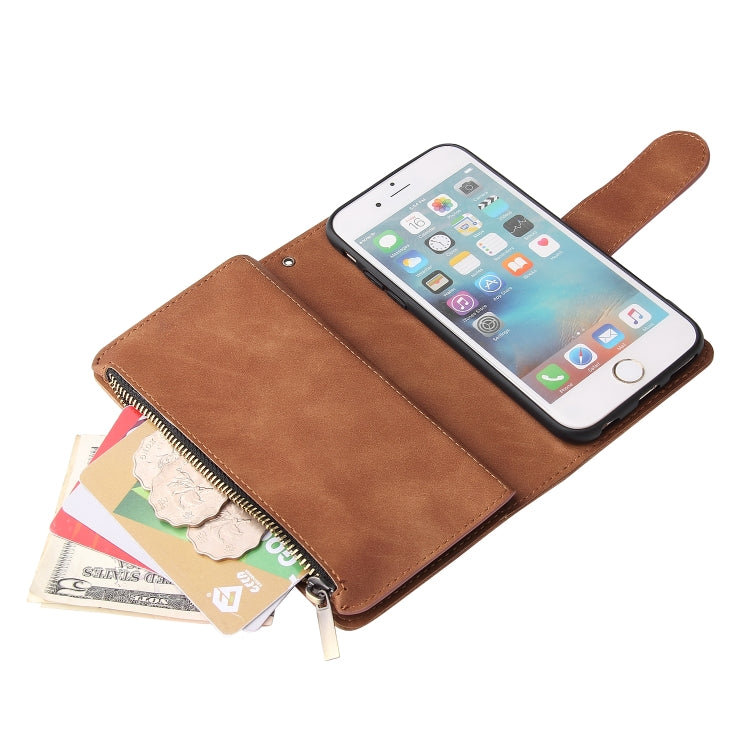 For iPhone 6 & 6s Multifunctional Retro Frosted Horizontal Flip Leather Case with Card Slot & Holder & Zipper Wallet & Photo Frame & Lanyard