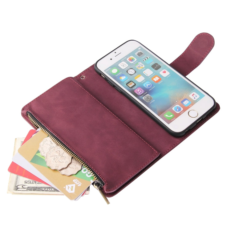 For iPhone 6 & 6s Multifunctional Retro Frosted Horizontal Flip Leather Case with Card Slot & Holder & Zipper Wallet & Photo Frame & Lanyard