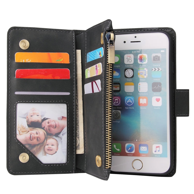 For iPhone 6 Plus & 6s Plus Multifunctional Retro Frosted Horizontal Flip Leather Case with Card Slot & Holder & Zipper Wallet & Photo Frame & Lanyard