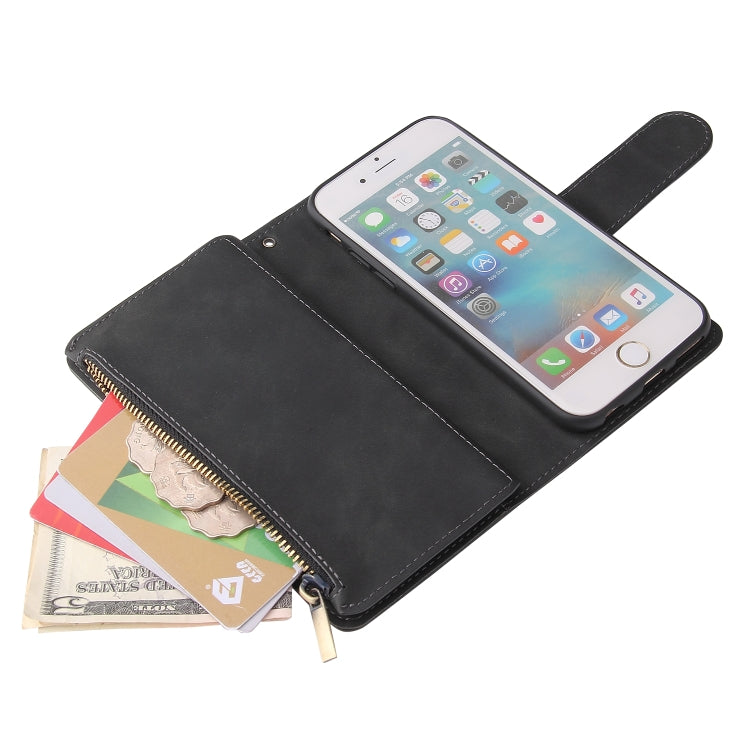 For iPhone 6 Plus & 6s Plus Multifunctional Retro Frosted Horizontal Flip Leather Case with Card Slot & Holder & Zipper Wallet & Photo Frame & Lanyard