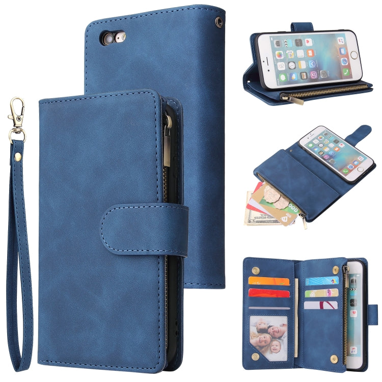For iPhone 6 Plus & 6s Plus Multifunctional Retro Frosted Horizontal Flip Leather Case with Card Slot & Holder & Zipper Wallet & Photo Frame & Lanyard
