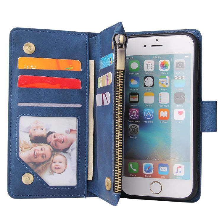 For iPhone 6 Plus & 6s Plus Multifunctional Retro Frosted Horizontal Flip Leather Case with Card Slot & Holder & Zipper Wallet & Photo Frame & Lanyard