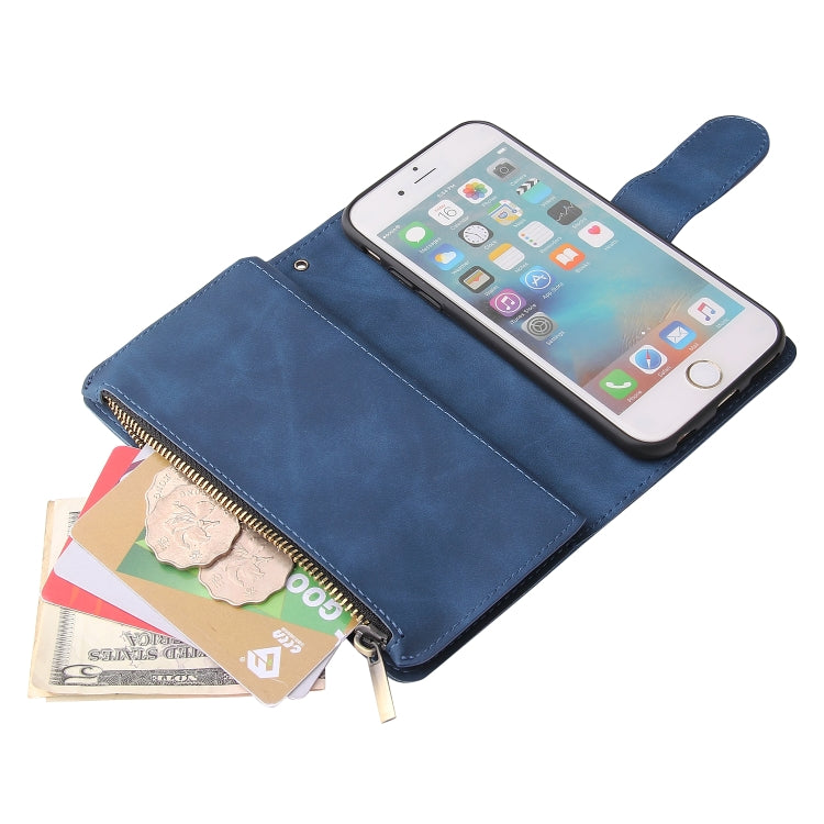 For iPhone 6 Plus & 6s Plus Multifunctional Retro Frosted Horizontal Flip Leather Case with Card Slot & Holder & Zipper Wallet & Photo Frame & Lanyard