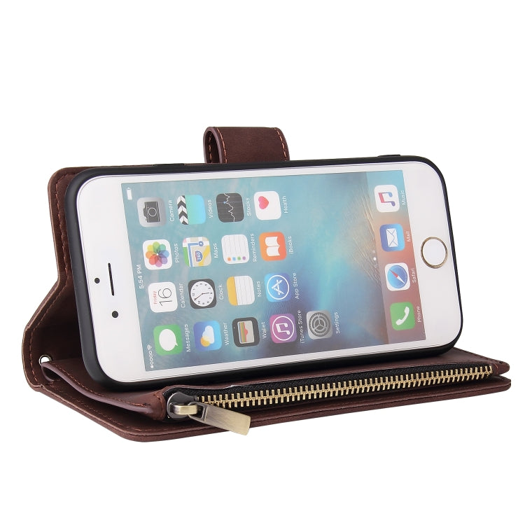 For iPhone 6 Plus & 6s Plus Multifunctional Retro Frosted Horizontal Flip Leather Case with Card Slot & Holder & Zipper Wallet & Photo Frame & Lanyard