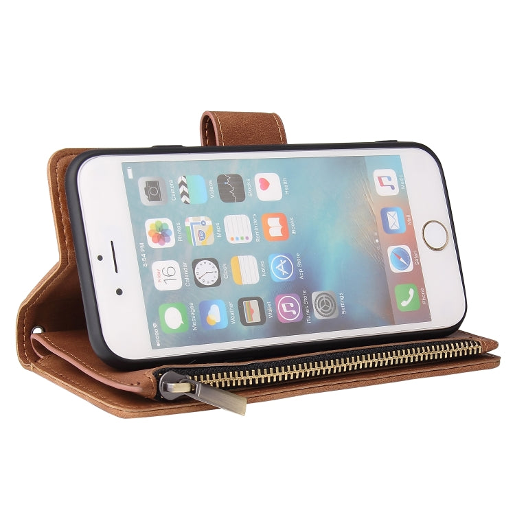 For iPhone 6 Plus & 6s Plus Multifunctional Retro Frosted Horizontal Flip Leather Case with Card Slot & Holder & Zipper Wallet & Photo Frame & Lanyard
