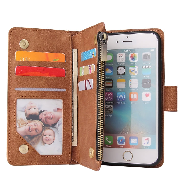 For iPhone 6 Plus & 6s Plus Multifunctional Retro Frosted Horizontal Flip Leather Case with Card Slot & Holder & Zipper Wallet & Photo Frame & Lanyard