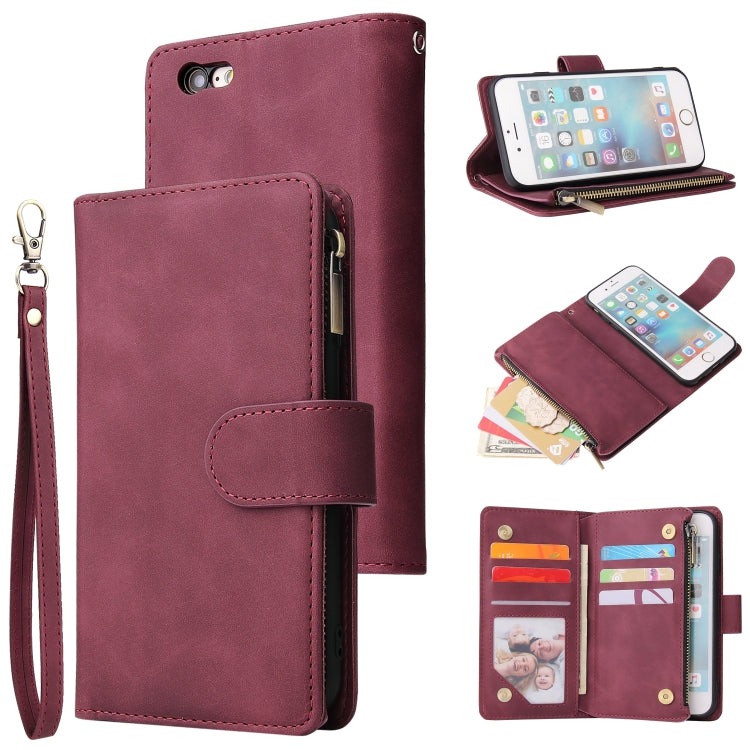 For iPhone 6 Plus & 6s Plus Multifunctional Retro Frosted Horizontal Flip Leather Case with Card Slot & Holder & Zipper Wallet & Photo Frame & Lanyard