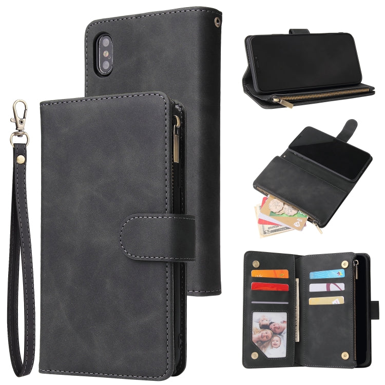 For iPhone XS / X Multifunctional Retro Frosted Horizontal Flip Leather Case with Card Slot & Holder & Zipper Wallet & Photo Frame & Lanyard