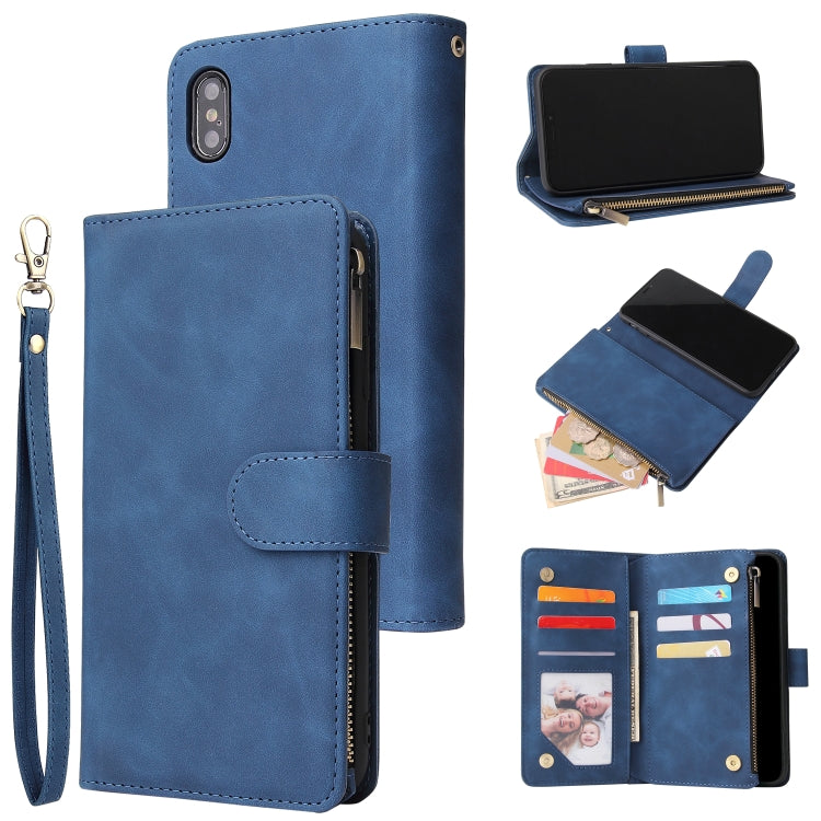 For iPhone XS / X Multifunctional Retro Frosted Horizontal Flip Leather Case with Card Slot & Holder & Zipper Wallet & Photo Frame & Lanyard