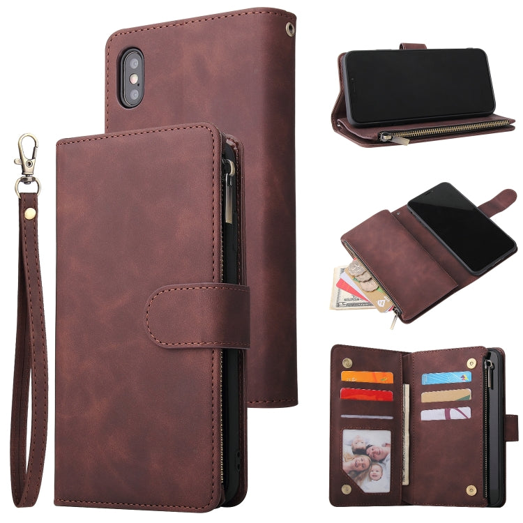 For iPhone XS / X Multifunctional Retro Frosted Horizontal Flip Leather Case with Card Slot & Holder & Zipper Wallet & Photo Frame & Lanyard