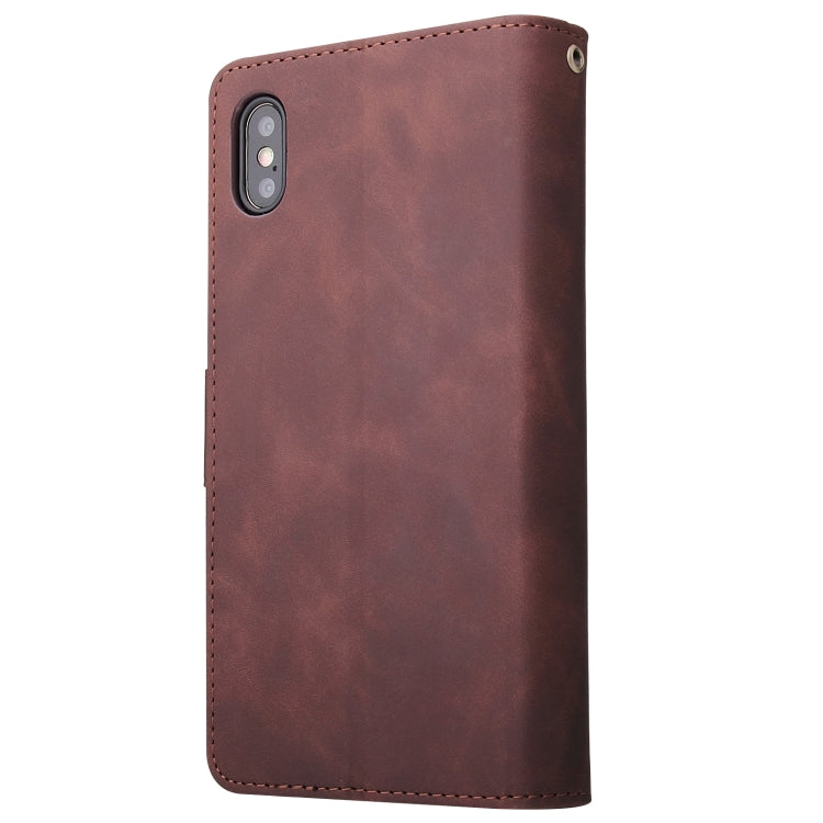 For iPhone XS / X Multifunctional Retro Frosted Horizontal Flip Leather Case with Card Slot & Holder & Zipper Wallet & Photo Frame & Lanyard