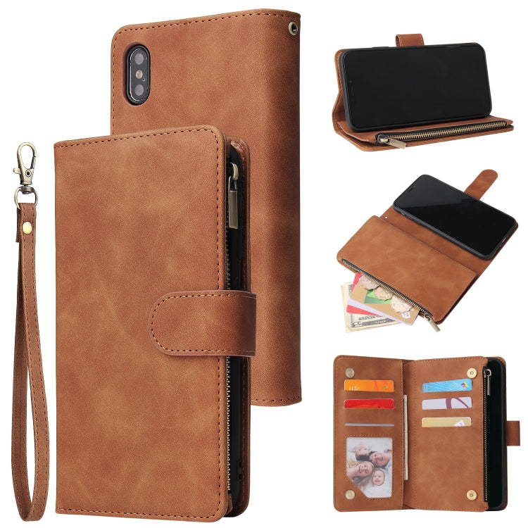 For iPhone XS / X Multifunctional Retro Frosted Horizontal Flip Leather Case with Card Slot & Holder & Zipper Wallet & Photo Frame & Lanyard