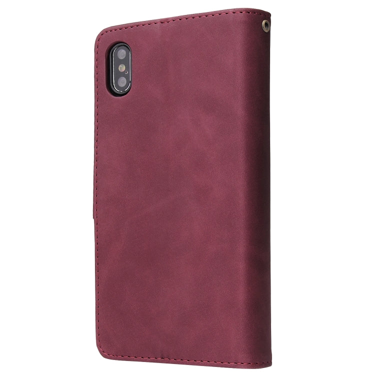For iPhone XS / X Multifunctional Retro Frosted Horizontal Flip Leather Case with Card Slot & Holder & Zipper Wallet & Photo Frame & Lanyard
