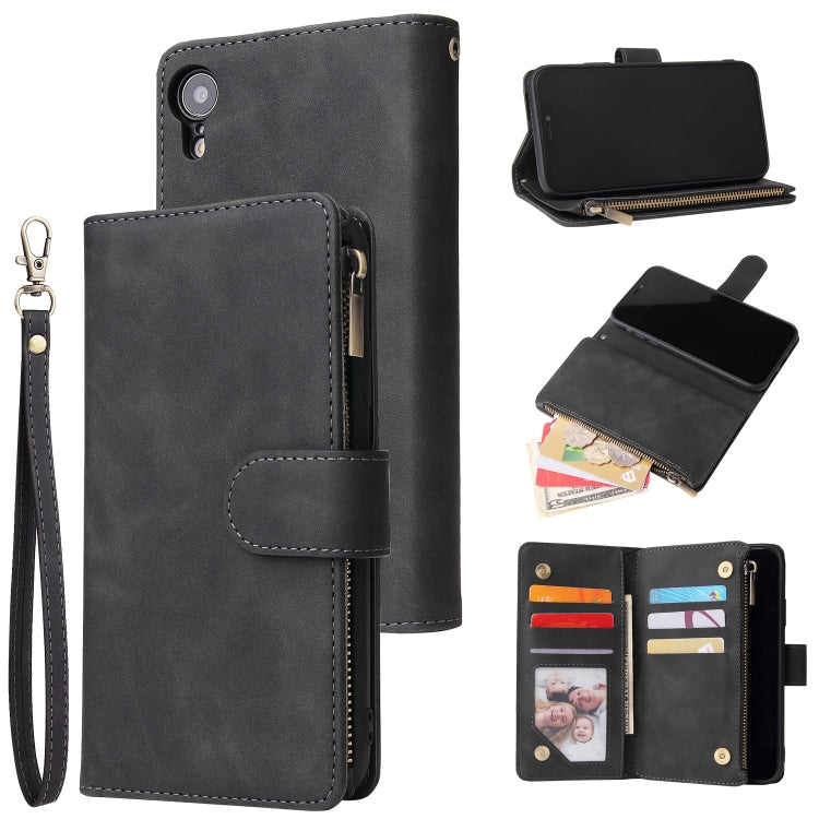 For iPhone XR Multifunctional Retro Frosted Horizontal Flip Leather Case with Card Slot & Holder & Zipper Wallet & Photo Frame & Lanyard