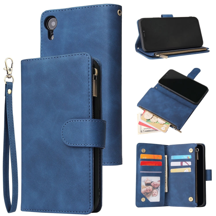 For iPhone XR Multifunctional Retro Frosted Horizontal Flip Leather Case with Card Slot & Holder & Zipper Wallet & Photo Frame & Lanyard