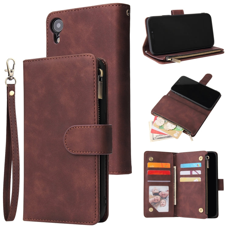For iPhone XR Multifunctional Retro Frosted Horizontal Flip Leather Case with Card Slot & Holder & Zipper Wallet & Photo Frame & Lanyard