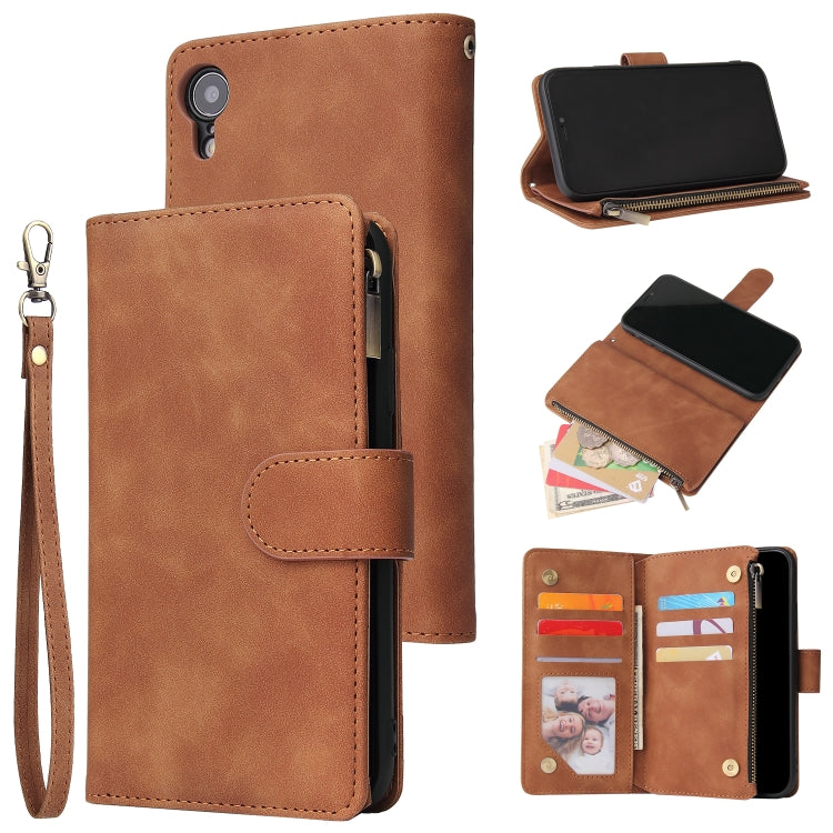 For iPhone XR Multifunctional Retro Frosted Horizontal Flip Leather Case with Card Slot & Holder & Zipper Wallet & Photo Frame & Lanyard
