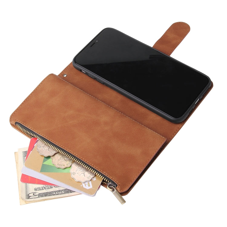 For iPhone XS Max Multifunctional Retro Frosted Horizontal Flip Leather Case with Card Slot & Holder & Zipper Wallet & Photo Frame & Lanyard