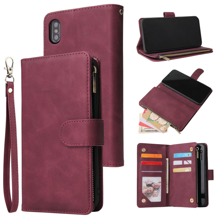For iPhone XS Max Multifunctional Retro Frosted Horizontal Flip Leather Case with Card Slot & Holder & Zipper Wallet & Photo Frame & Lanyard